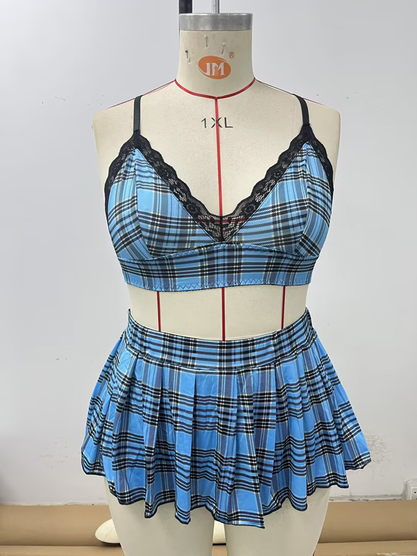 Europe And The United States Large Plaid Skirt Set10298 